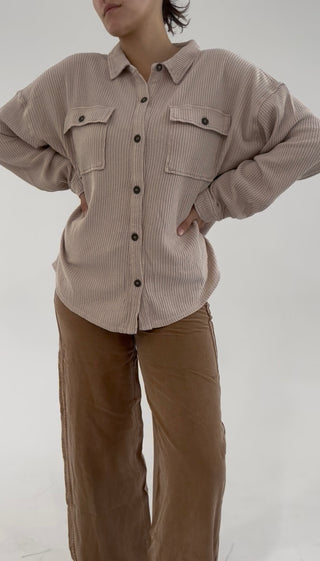 Midnight Waffle Knit Shacket - Beige