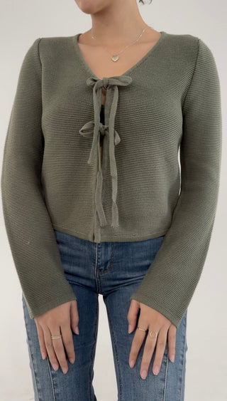 Olive Whisper Tie Cardigan