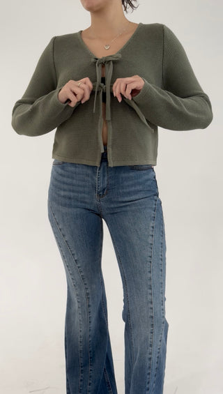Olive Whisper Tie Cardigan