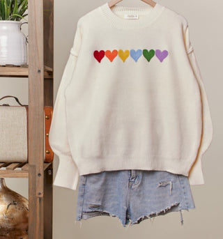 Rainbow Full of Hearts Patch Sweater