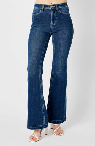 judy blue side seam high waist flare denim jeans front profile