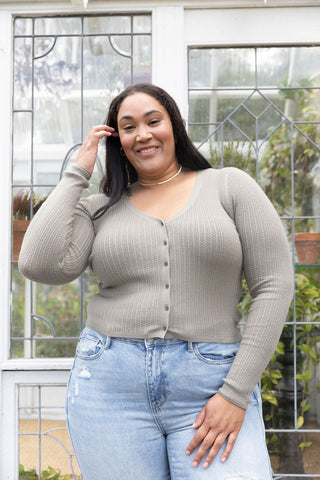 Peacekeeper long sleeve button down cardigan knit top sage curvy