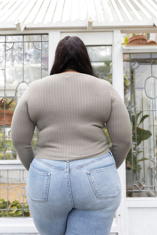 Peacekeeper_long_sleeve_button_down_cardigan_knit_top_sage_curvy back view